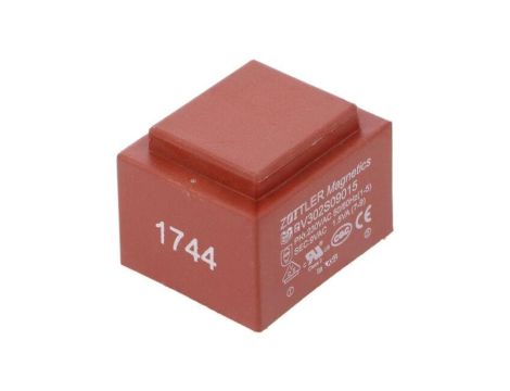Transformator zalewany, Moc: 1,5VA, Upierw: 230VAC, Iwyj: 167mA, Uwyj: 9V, na PCB BV302S09015ZU
