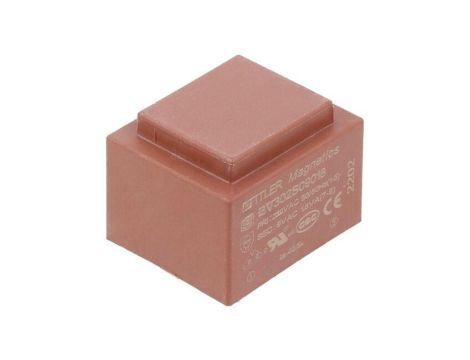 Transformator zalewany, Moc: 1,8VA, Upierw: 230VAC, Iwyj: 200mA, Uwyj: 9V, na PCB BV302S09018