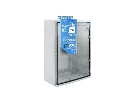 Obudowa ABS standardowa pusta 500x600x250 z ocynkowaną płytą montażową szara IP65 - transparentne drzwi PC -EDO777023 EDO