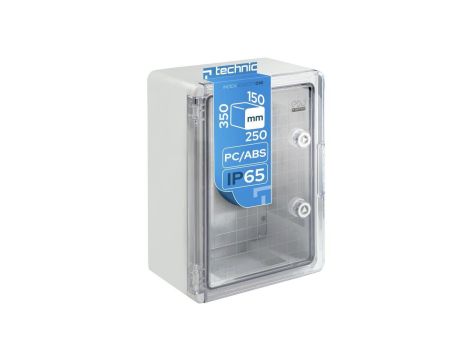 Obudowa ABS standardowa pusta 250x350x150 z ocynkowaną płytą montażową szara IP65 - transparentne drzwi PC EDO777016 EDO