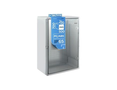 Obudowa ABS standardowa pusta 500x700x250 z ocynkowaną płytą montażową szara IP65 - transparentne drzwi PC -EDO777024 EDO