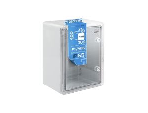 Obudowa ABS standardowa pusta 300x400x220 z ocynkowaną płytą montażową szara IP65 - transparentne drzwi PC -EDO777018 EDO
