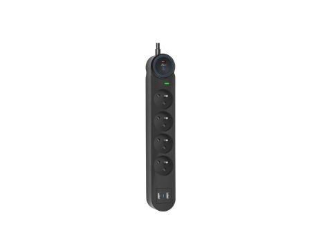 Urządzenie zabezp. p.przepięciowe SPD/przeciążeniowe ART FU815 z wył.4 gniazda-10A-2USB A+C-2.6A-czarny-3m-3x1,0mm2