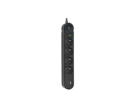 Urządzenie zabezp. p.przepięciowe SPD ART FU910 z wył.4 gniazda-16A-USB A+C-3.4A-szybka ładowarka-czarny-1,5m-3x1,5mm2