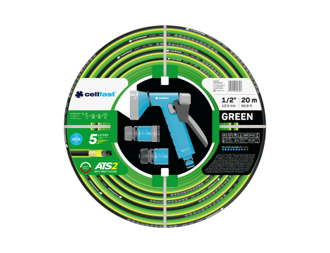 CELLFAST WĄŻ OGRODNICZY GREEN ATS 1/2" 20m + ZESTAW ZRASZAJĄCY