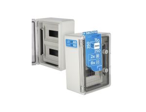 Obudowa ABS modułowa 8x2 z szyną TH 250x350x150 z ocynkowaną płytą montażową - transparentne drzwi PC - szara EDO777026 EDO