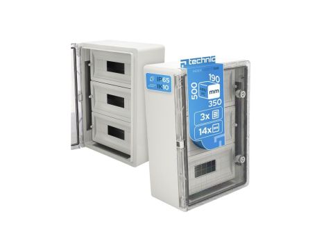 Obudowa ABS modułowa 14x3 z szyną TH 350x500x190 z ocynkowaną płytą montażową - transparentne drzwi PC - szara EDO777028 EDO