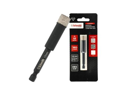 WIERTŁO DIAMETOWE OTWORNICA 12mm HEX NA SUCHO DO GRESU KAMIENIA SCHMITH