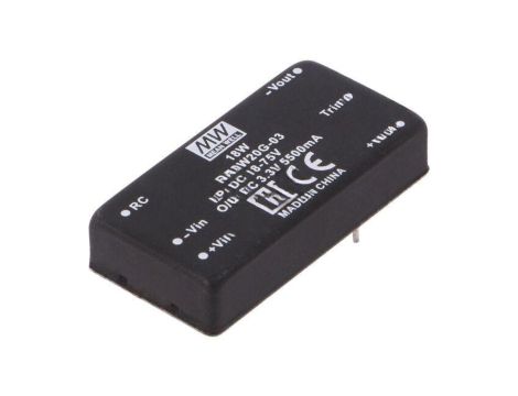 Przetwornica DC/DC, 20W, Uwej: 18...75 VDC, Uwyj: 3,3 VDC, Iwyj: 5500mA RSDW20G-03