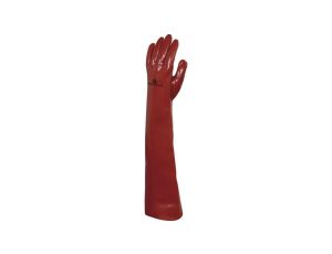Rękawice chemiczne z PVC na wkładzie z dżerseju całkowicie powlekane wysoka odporność chemiczna dł. 60 cm kolor czerwony rozmiar