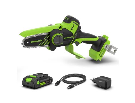 24V minipilarka łańcuchowa Greenworks CS1032GA2 zestaw ładowarka + aku 2Ah