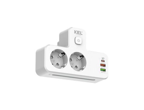 Rozgałęźnik podwójny z włącznikiem 2x gniazda wtyczkowe z uziemieniem schuko, 2xgniazdo USB A, 1xgniazdo USB R-270SWS/CA biały