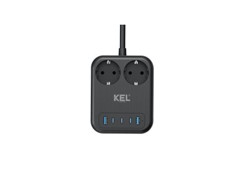 Wielofunkcyjne gniazdo zasilania Przedłużacz USB 65W, 2x2p+Z + 2xUSB A, 3xUSB C, 2m, SCHUKO KEL
