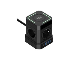 Rozgałeźnik POWER STRIP z ładowaniem bezprzewodowym 4x2p+Z + 3xUSBA + USBC, Schuko KEL
