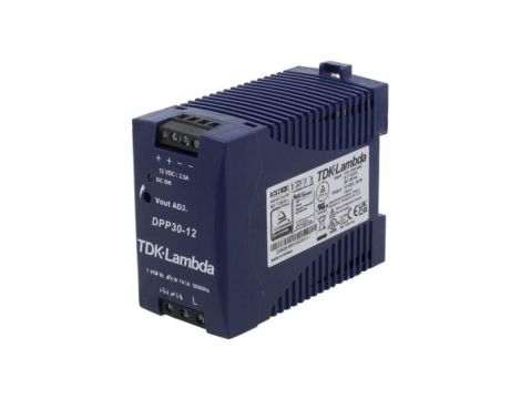Zasilacz impulsowy na szynę DIN, 30W, 2,5A, 12V DC, listwa zaciskowa, DPP30-12