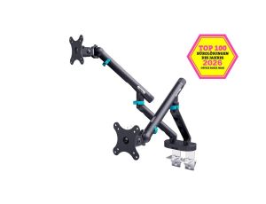 Ramię biurkowe podwójne z zaciskiem i sprężyną mechaniczną 2x LCD max. 35 2x10kg VESA: 75x75, 100 Czarne DA-90471