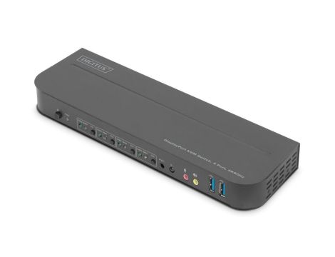 Przełącznik KVM, 4 portowy, 4K 60Hz, 4xDP IN, 1xDP OUT, 1xHDMI OUT, 2xUSB A, 1x Audio INiOUT DS-12890