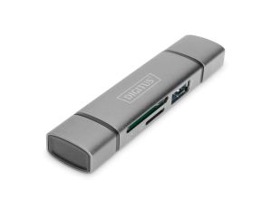 Czytnik kart 3-portowy USB Typ C/ USB 3.0 SuperSpeed SD Micro SD HQ aluminium szary DA-70886