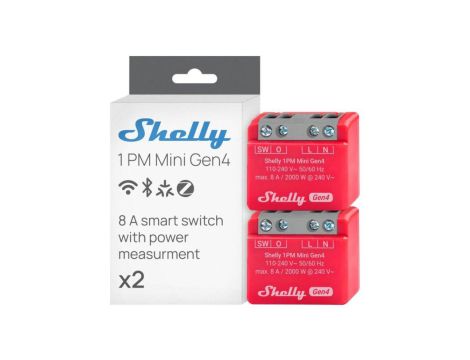 Shelly 1PM Mini Gen4 2 szt. - mini przekaźnik do puszkowy z pomiarem energii 8A WiFi/Bluetooth/Zigbee/Matter