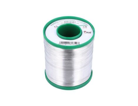 Cyna bezołowiowe, Sn99,3Cu0,7, 0,5mm, 1kg, szpula, 227C, 3 SN99CU1-0.5MM/1KG