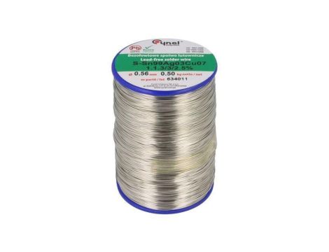 Cyna bezołowiowe, Sn99Cu0,7Ag0,3, 560um, 500g, szpula, 216...227C SN99CU07AG03-1.1.3/0.56MM 500G