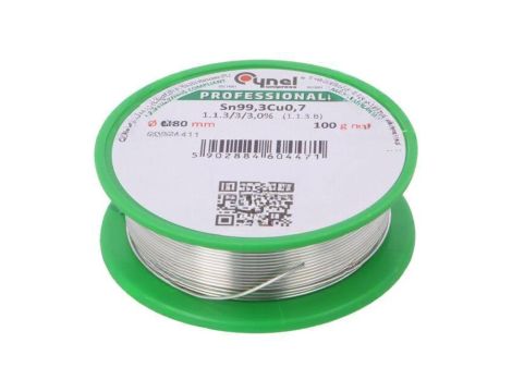 Cyna bezołowiowe, Sn99,3Cu0,7, 0,8mm, 100g, szpula, 227C, 3 SN99,3CU0,7 0,80 100G