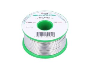 Cyna bezołowiowe, Sn99,3Cu0,7, 1,5mm, 250g, szpula, 227C, 3 SN99C-1.5/0.25