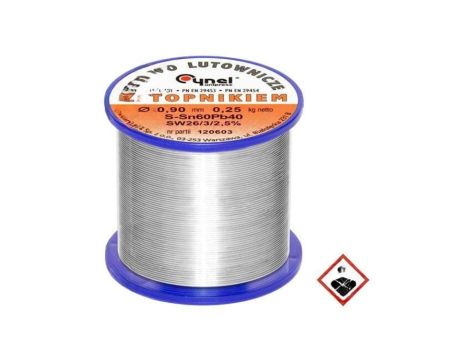 Cyna ołowiowe, Sn60Pb40, 0,9mm, 250g, szpula, 190C, 2,5 LC60-0.90/0.25