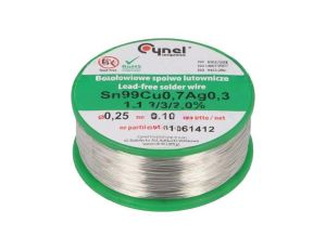 Cyna bezołowiowe, Sn99Cu0,7Ag0,3, 0,25mm, 100g, szpula, 216...227C SN99CU07AG03-1.1.3/0.25MM 100G