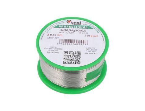 Cyna bezołowiowe, Sn96,5Ag3Cu0,5, 0,8mm, 250g, szpula, 217...220C SN96,5AG3CU0,5-WS212/2,50.80 250 G