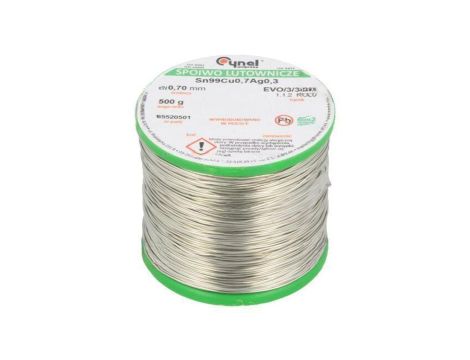 Cyna bezołowiowe, Sn99Cu0,7Ag0,3, 700um, 500g, szpula, 216...227C SAC0307 0.7MM 0.5KG