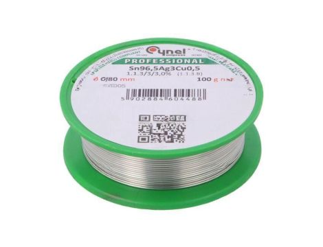 Cyna bezołowiowe, Sn96,5Ag3Cu0,5, 0,8mm, 100g, szpula, 217...220C SN96,5AG3CU0,5-1.1.3/3.0 0.80MM 100G
