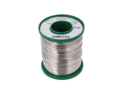 Cyna bezołowiowe, Sn99,3Cu0,7, 1mm, 1kg, szpula, 227C SN99,3CU0,7-BT 1.00 1KG