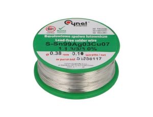 Cyna bezołowiowe, Sn99Cu0,7Ag0,3, 380um, 100g, szpula, 216...227C SN99CU07AG03-1.1.3/0.38MM 100G