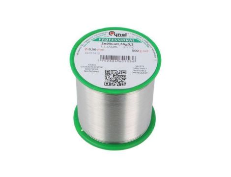 Cyna bezołowiowe, Sn99Cu0,7Ag0,3, 500um, 500g, szpula, 216...227C SN99CU07AG03-1.1.3/0.5MM 500G