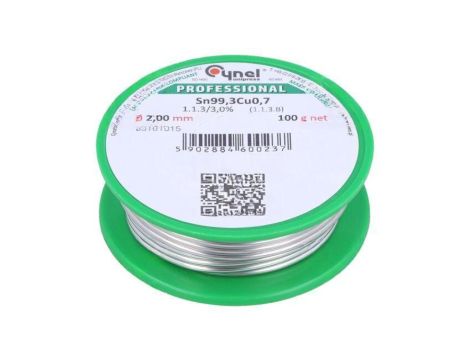Cyna bezołowiowe, Sn99,3Cu0,7, 2mm, 100g, szpula, 227C, 3 SN99C-2.0/0.1