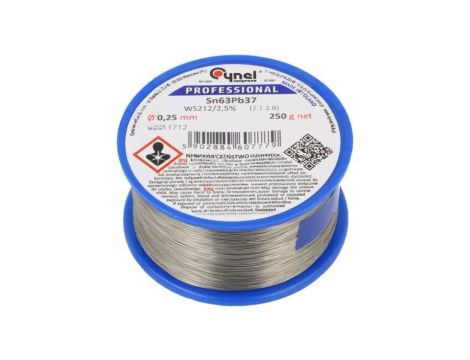 Cyna ołowiowe, Sn63Pb37, 0,25mm, 250g, szpula, 183C, 2,5 SN63PB37-WS212/2.5 Q 0.25 250 G