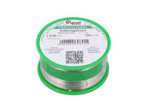 Cyna bezołowiowe, Sn96,5Ag3Cu0,5, 0,38mm, 250g, szpula, 217...220C SN96,5AG3CU0,5-WS212/2,50.38 250 G