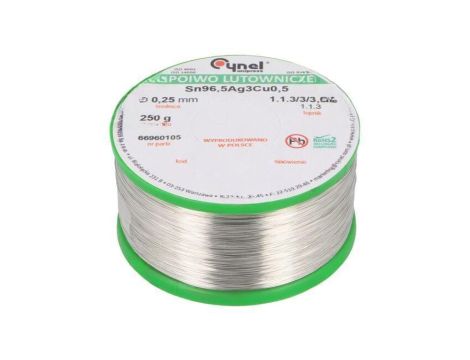 Cyna bezołowiowe, Sn96,5Ag3Cu0,5, 250um, 250g, szpula, 217...220C SN96,5AG3CU0,5-1.1.3 Q 0.25MM 250G