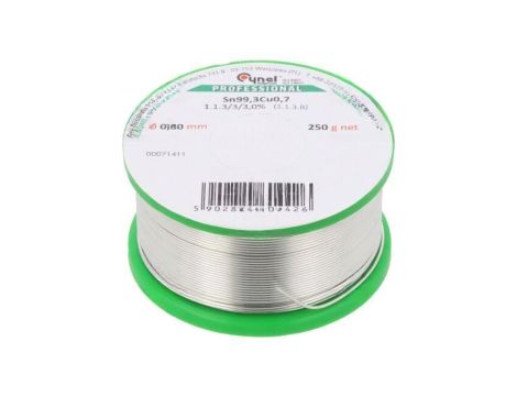 Cyna bezołowiowe, Sn99,3Cu0,7, 0,8mm, 250g, szpula, 227C, 3 SN99,3CU0,7 0,80 250G