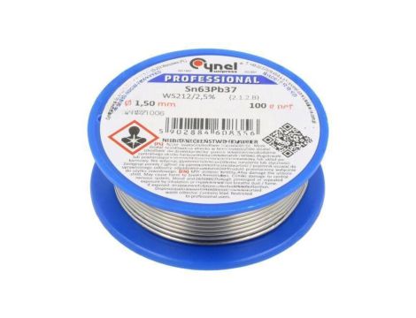 Cyna ołowiowe, Sn63Pb37, 1,5mm, 100g, szpula, 183C, 2,5 SN63PB37-WS212/2.5 Q 1.50 100 G