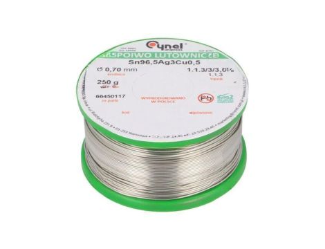 Cyna bezołowiowe, Sn96,5Ag3Cu0,5, 700um, 250g, szpula, 217...220C SN96,5AG3CU0,5-1.1.3 Q 0.70MM 250G