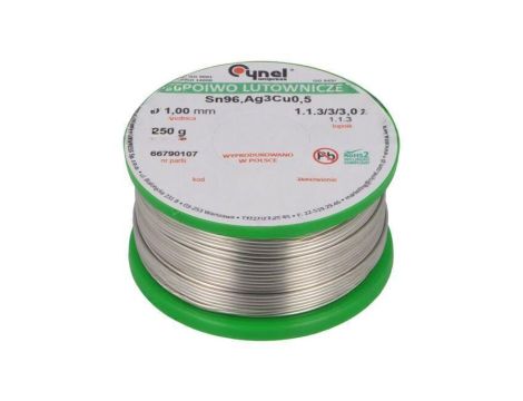 Cyna bezołowiowe, Sn96,5Ag3Cu0,5, 1mm, 250g, szpula, 217...220C, 3 SN96,5AG3CU0,5-1.1.3 Q 1.00MM 250G