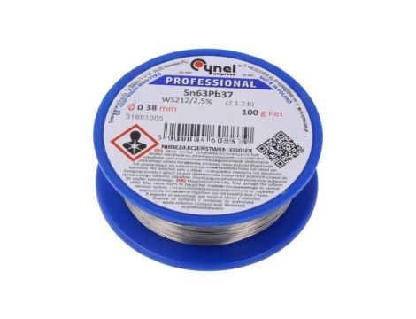 Cyna ołowiowe, Sn63Pb37, 0,38mm, 100g, szpula, 183C, 2,5 SN63PB37-WS212/2.5 Q 0.38 100 G
