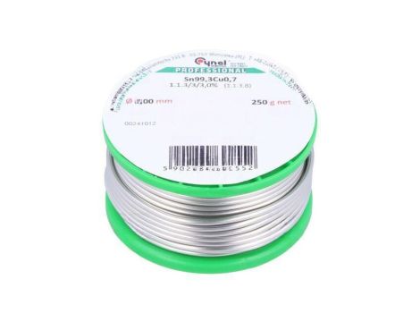 Cyna bezołowiowe, Sn99,3Cu0,7, 2mm, 250g, szpula, 227C, 3 SN99C-2.0/0.25