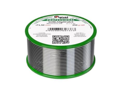 Cyna bezołowiowe, Sn96,5Ag3Cu0,5, 1,5mm, 250g, szpula, 217...220C SN96,5AG3CU0,5-WS212/2,51.50 250 G