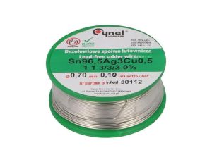 Cyna bezołowiowe, Sn96,5Ag3Cu0,5, 700um, 100g, szpula, 217...220C SN96,5AG3CU0,5-1.1.3 Q 0.70MM 100G