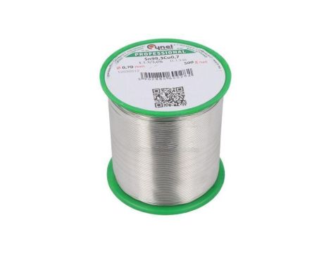 Cyna bezołowiowe, Sn99,3Cu0,7, 0,7mm, 500g, szpula, 227C, 3 SN99C-0.7/0.5