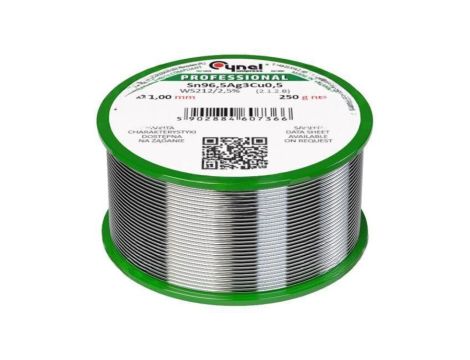 Cyna bezołowiowe, Sn96,5Ag3Cu0,5, 1mm, 250g, szpula, 217...220C SN96,5AG3CU0,5-WS212/2,51.00 250 G