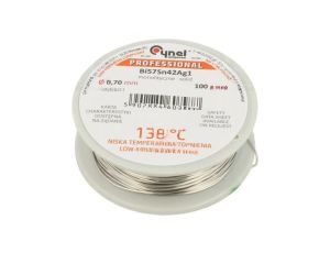 Cyna bezołowiowe, Bi57Sn42Ag1, 0,7mm, 100g, szpula, 138C BI57SN42AG1-B/T Ø 0.70 100 G